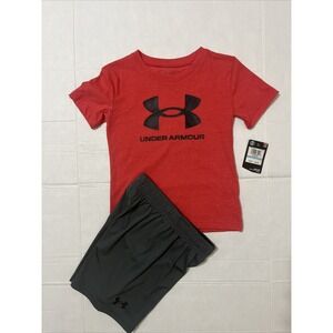 Under Armour Shirt & Shorts 2 Piece Red & Gray  Graphic Set: NWT Boys Set Size 5